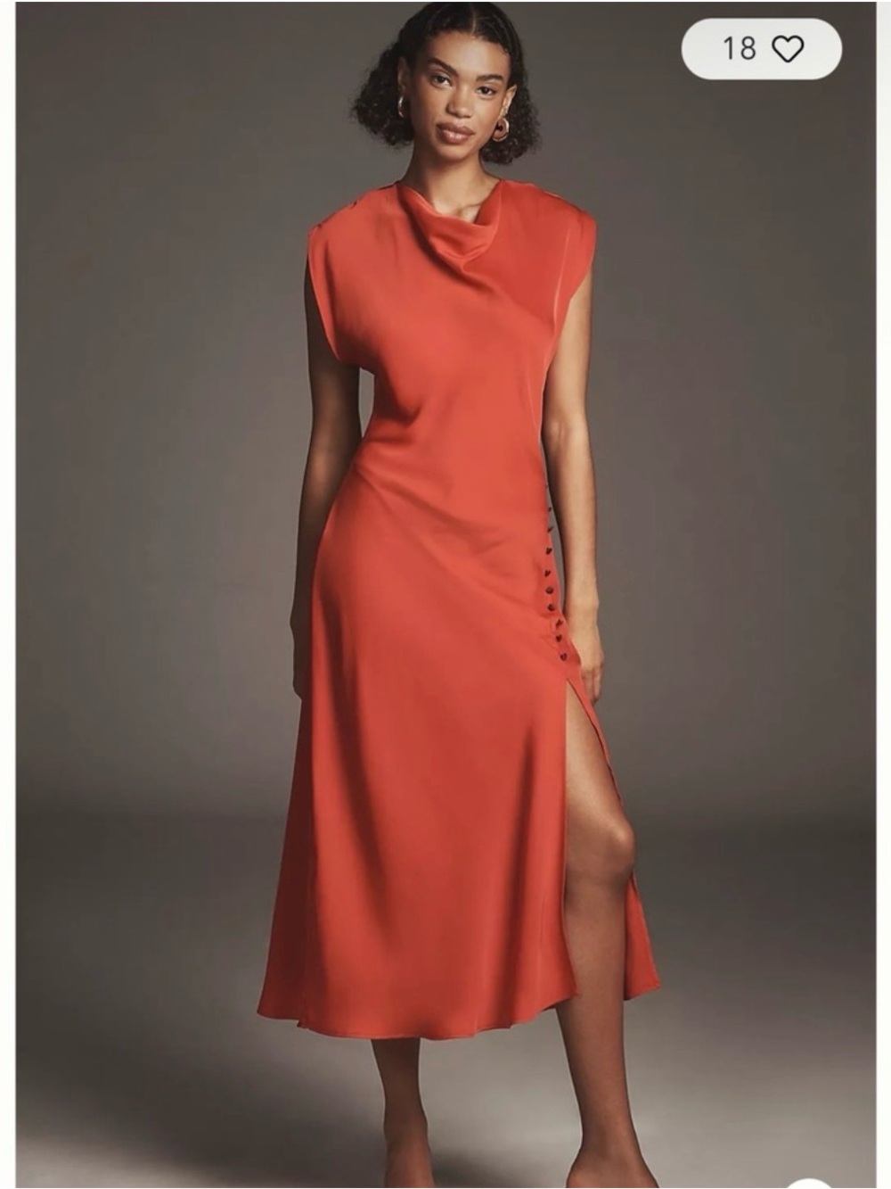 Maeve Short-Sleeve‎ Cowl Neck Slip Midi Dress - roasted chili color large